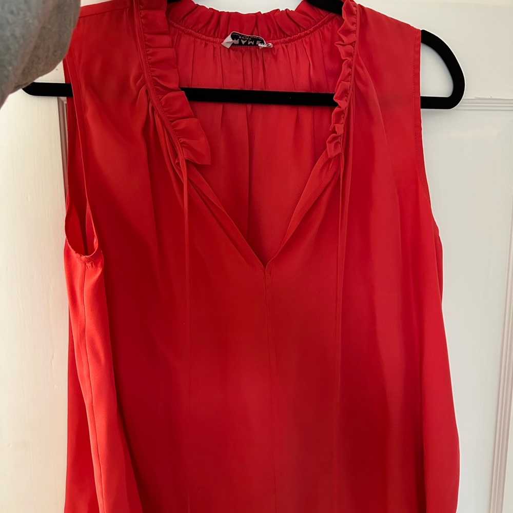 FRAME silk shell/tank with ruffled collar and optional tie at neck.